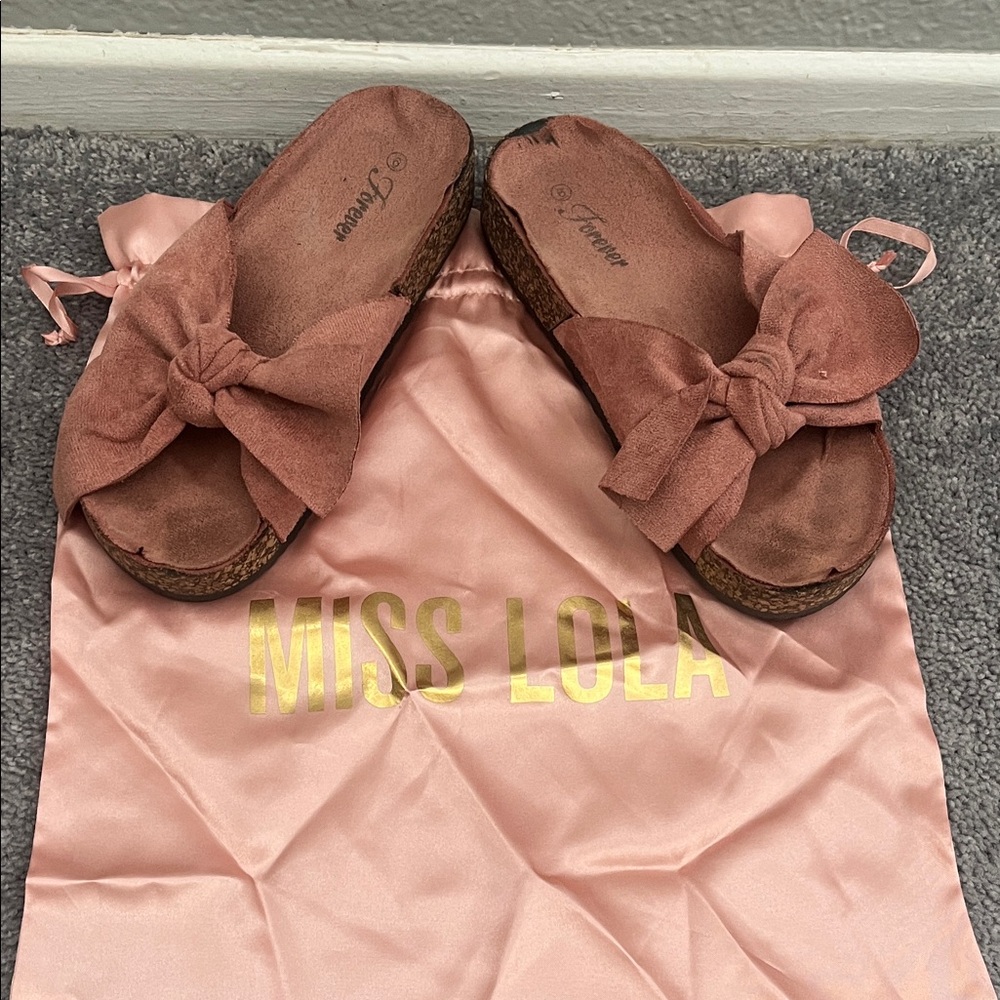 Miss Lola Blush Bow Slides